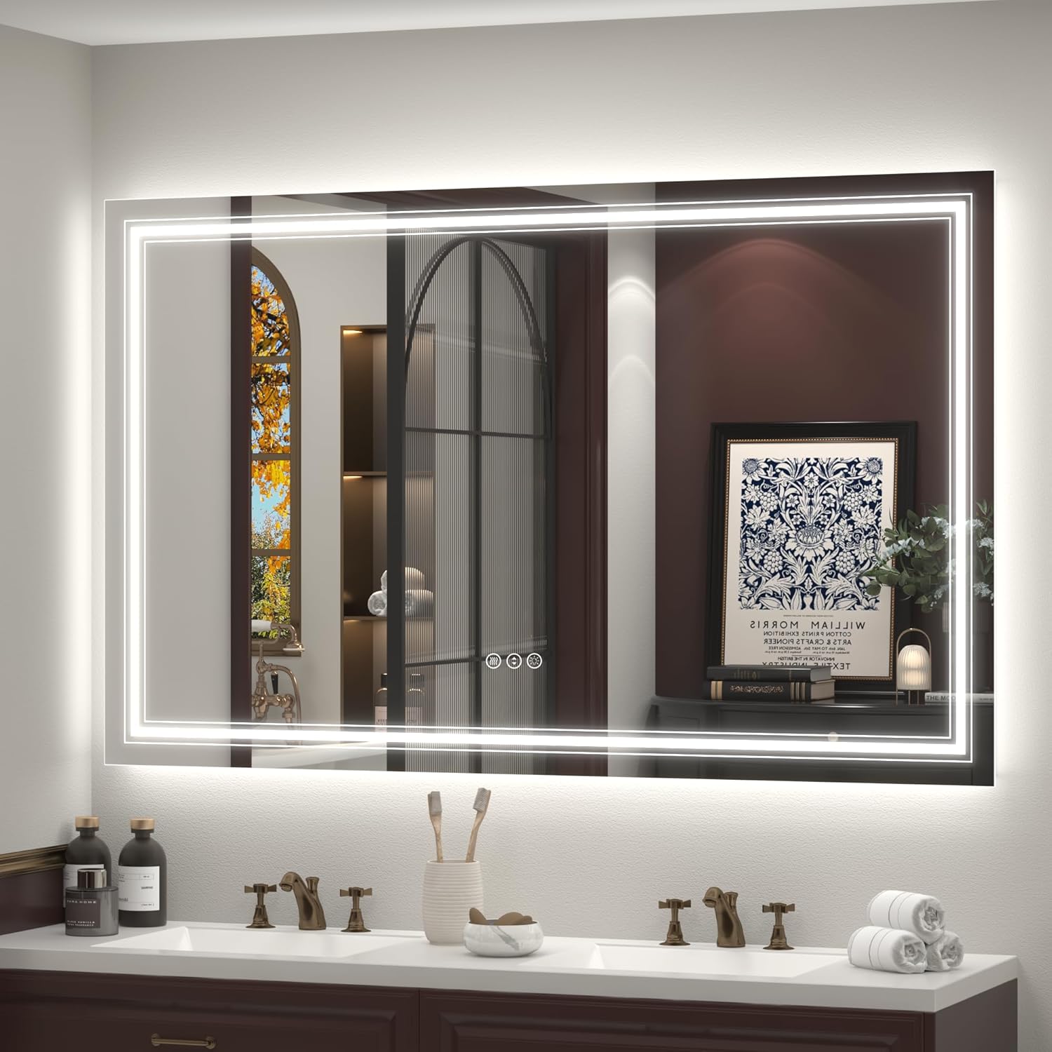 66x40 LED Bathroom Mirror, Lighted Mirror for Bathroom Wall, Backlit and Front lit, Dimmable, Anti-Fog, Shatterpoof, Memory (Horizontal/Vertical)