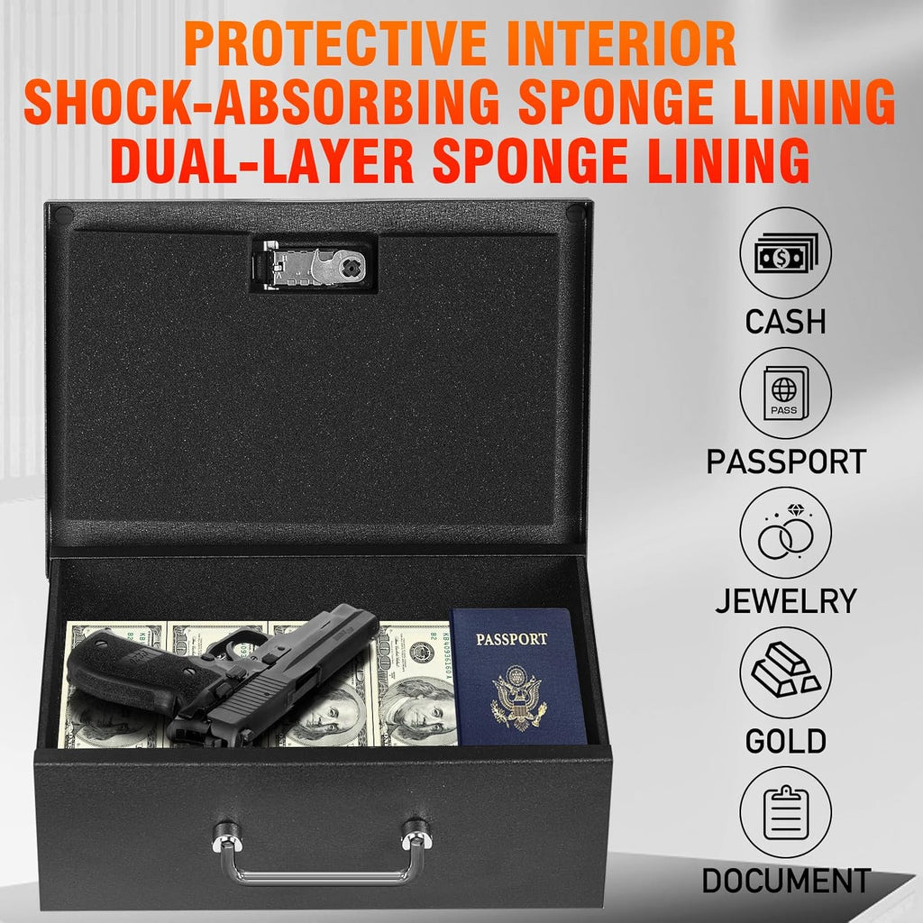 TOTOY Portable Fireproof Document Box with 3-digit Combination Lock, Safe Box for Valuables, Hand Held Storage Lock Box for Documents, Passport, Cash, Tablet
