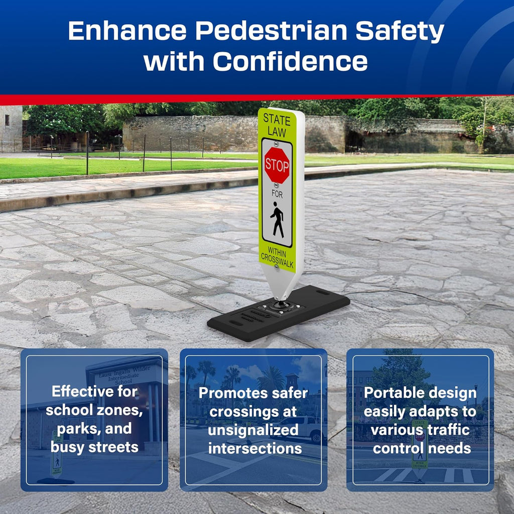 Impact Recovery - In-Street Pedestrian Crossing Signs - Street Sign - Road Safety Stop Sign with Portable Base