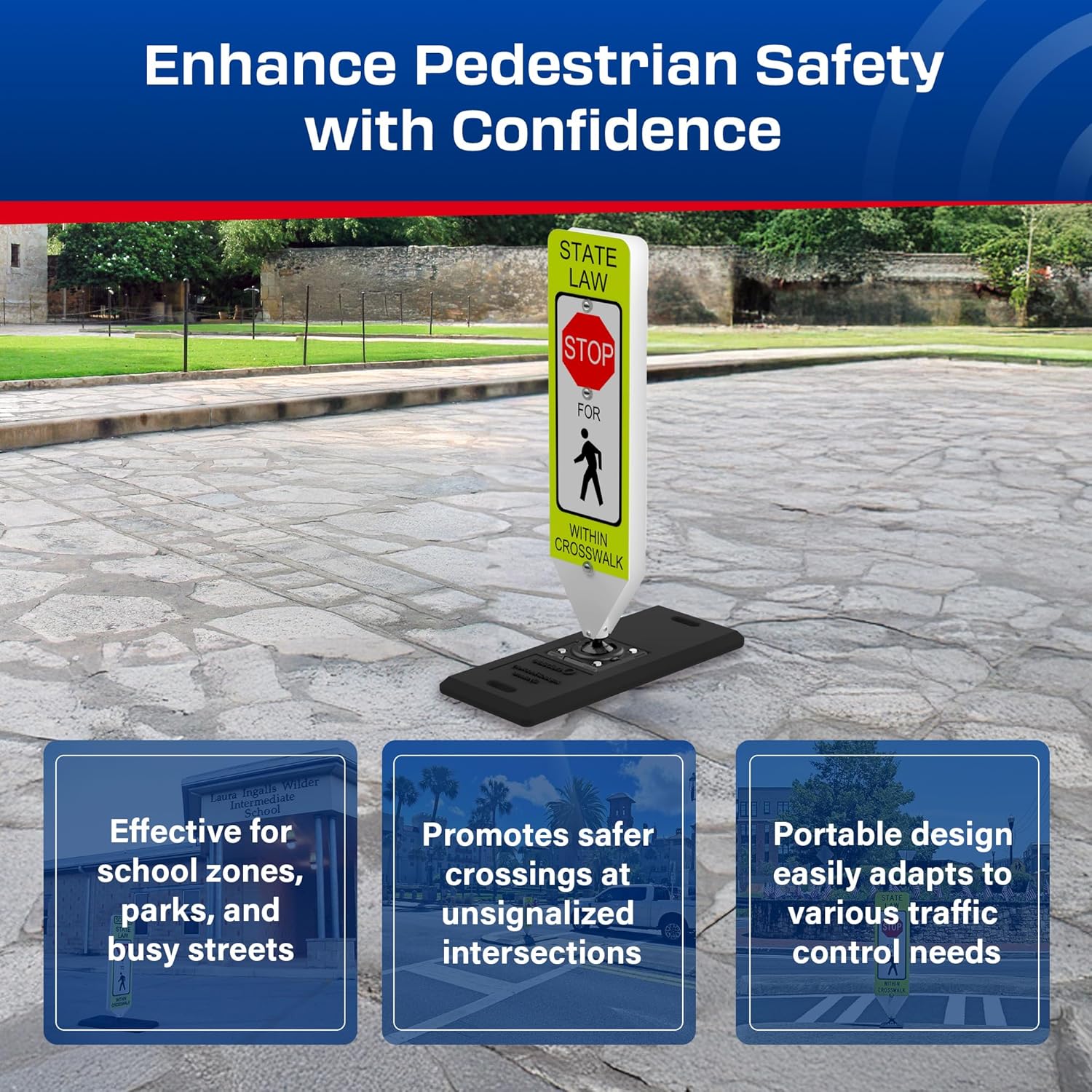 Impact Recovery - In-Street Pedestrian Crossing Signs - Street Sign - Road Safety Stop Sign with Portable Base
