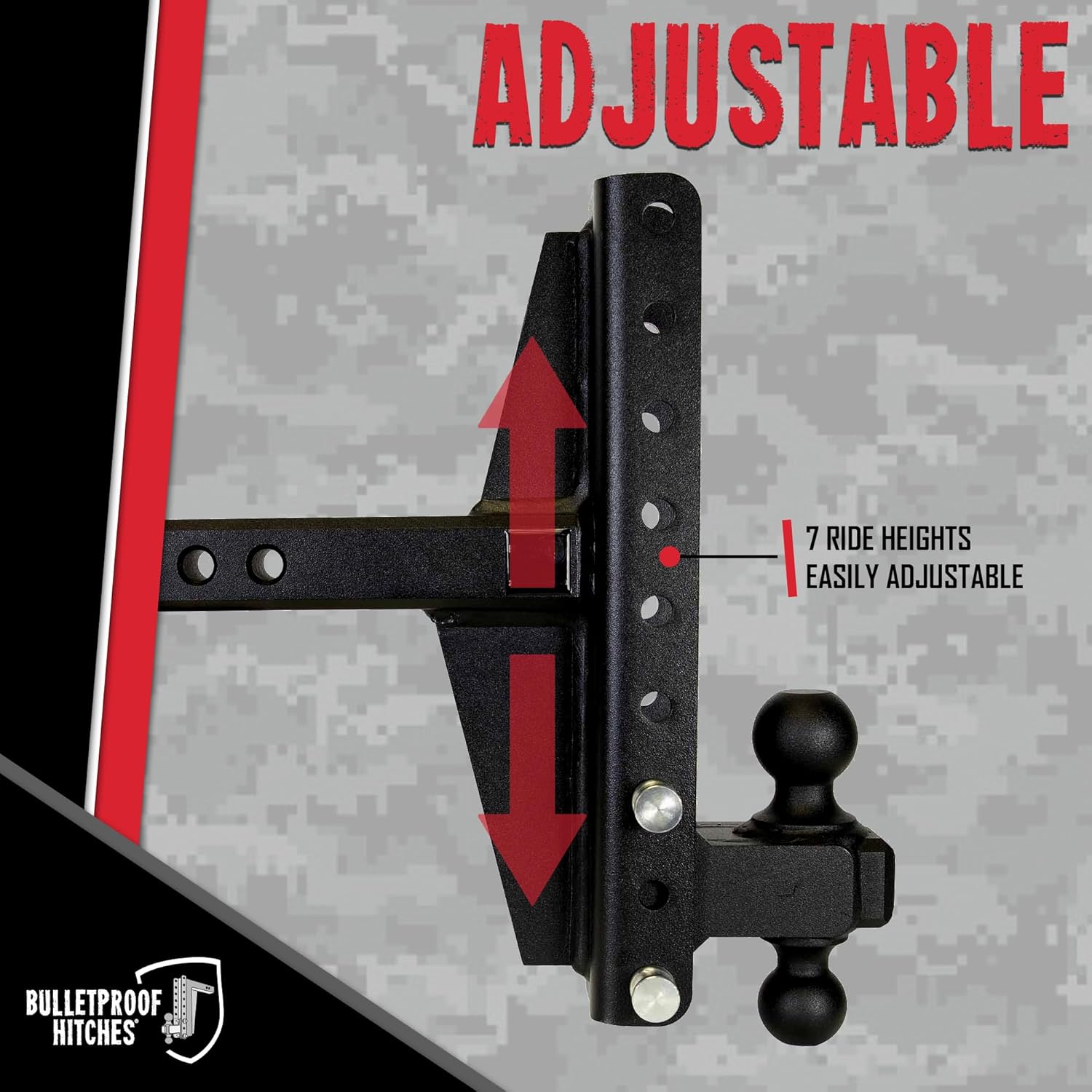 BulletProof Hitches - 2.0" Adjustable Heavy Duty Trailer Hitch (22,000 lb. Rating) - Offset 4" and 6" Drop/Rise Trailer Hitch with 2" & 2-5/16" Dual Ball Powder Coat, Solid Steel, Corrosion-Resistant