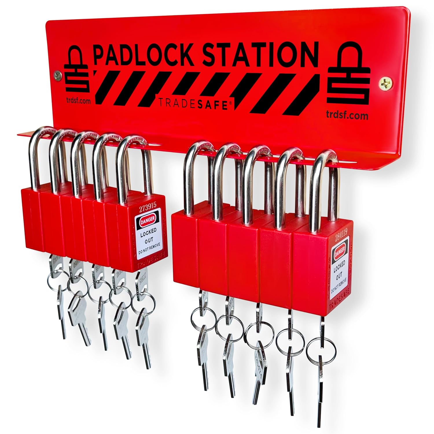 TRADESAFE Lockout Tagout Locks Station - Loto Locks Rack with 10 Padlocks Keyed Different - 2 Keys per Safety Lockout Lock