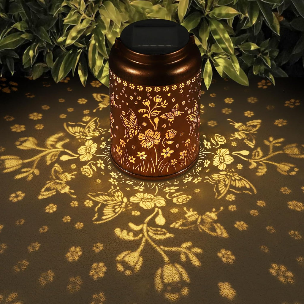 Solar Lanterns Outdoor Waterproof Hummingbird Garden Decor Christmas Gifts for Women Mom Grandma Hanging Lights Metal Solar Decoration Outside for Yard, Patio,Backyard(Butterfly and Sunflower)