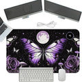 Heated Mouse Pad with 3 Temperature Settings(104°F–122°F),Large 24x14.2 Inch PU Leather Heated Desk Mat,Waterproof Warming Pad for Office,Gaming & Cold Hands Relief,Purple Butterfly Flower