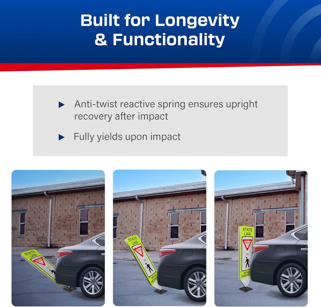 Impact Recovery - In-Street Pedestrian Crossing Signs - Street Sign - Road Safety Yield Sign with Surface Mount Base