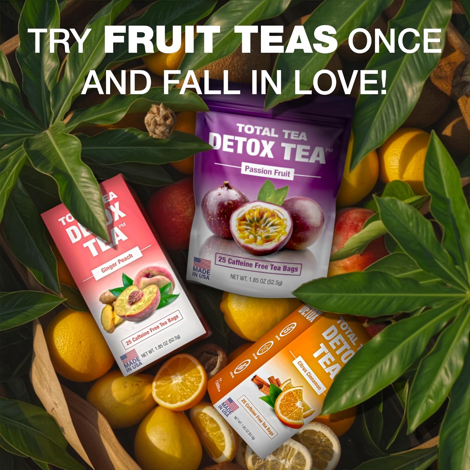 Total Tea Slimming Detox Tea for a Healthy Weight Support - Caffeine Free - Herbal Tea with Chamomile, Hibiscus, Ginger Root for Colon Cleanse - Natural Fruit Tea for Digestive Health