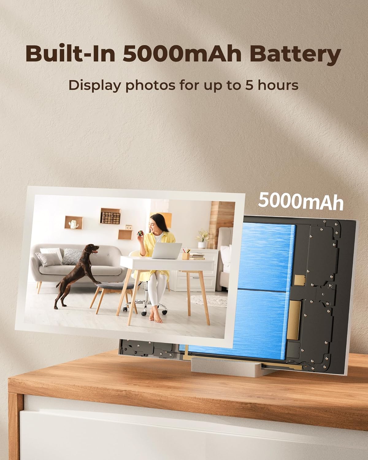 NGTeco Digital Picture Frame 64GB, 10.1" HD Touch Screen Digital Photo Frame, 5000mAh Cordless Battery & Magnetic Wireless Charging, Photo/Video Sharing via Frameo App