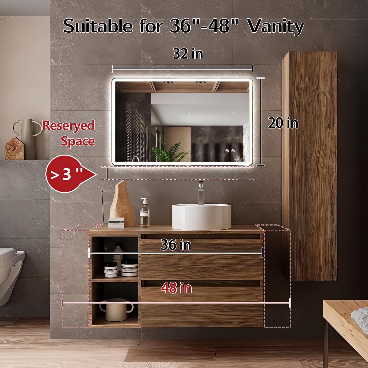 Niccy 20"x32" LED Bathroom Mirror, Rectangle Vanity Mirrors with Lights, Frontlit & Backlit Lighted Vanity Mirror, Memory Funtion, 3 Colors & Stepless Dimmable, Anti-Fog, Horizontal/Vertical