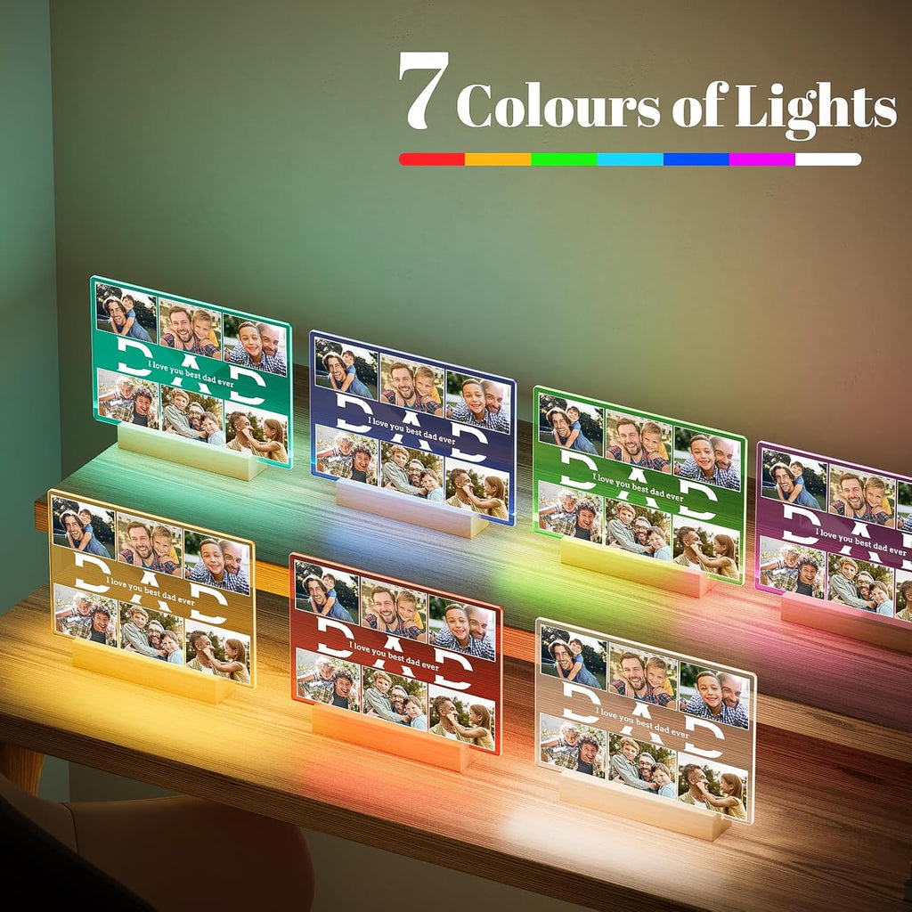 Personalized Gifts for Dad from Daughter and Son, Custom Picture Frames with Photos, Personalized Photo Frame with Night Light, Customized Birthday Gifts for Dad Baby Kid Family
