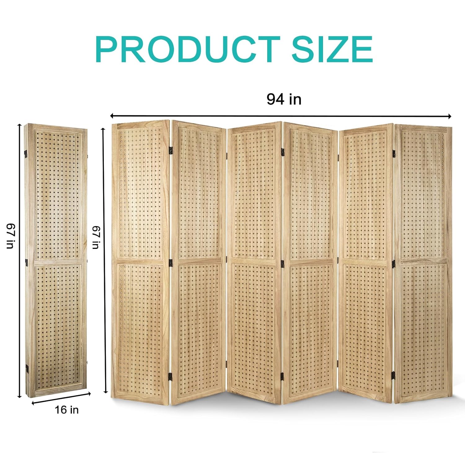 Babion 6 Panel Pegboard Display, Pegboard Room Divider Freestanding Folding Privacy Screens Display Stand for Craft Shows (Natural)