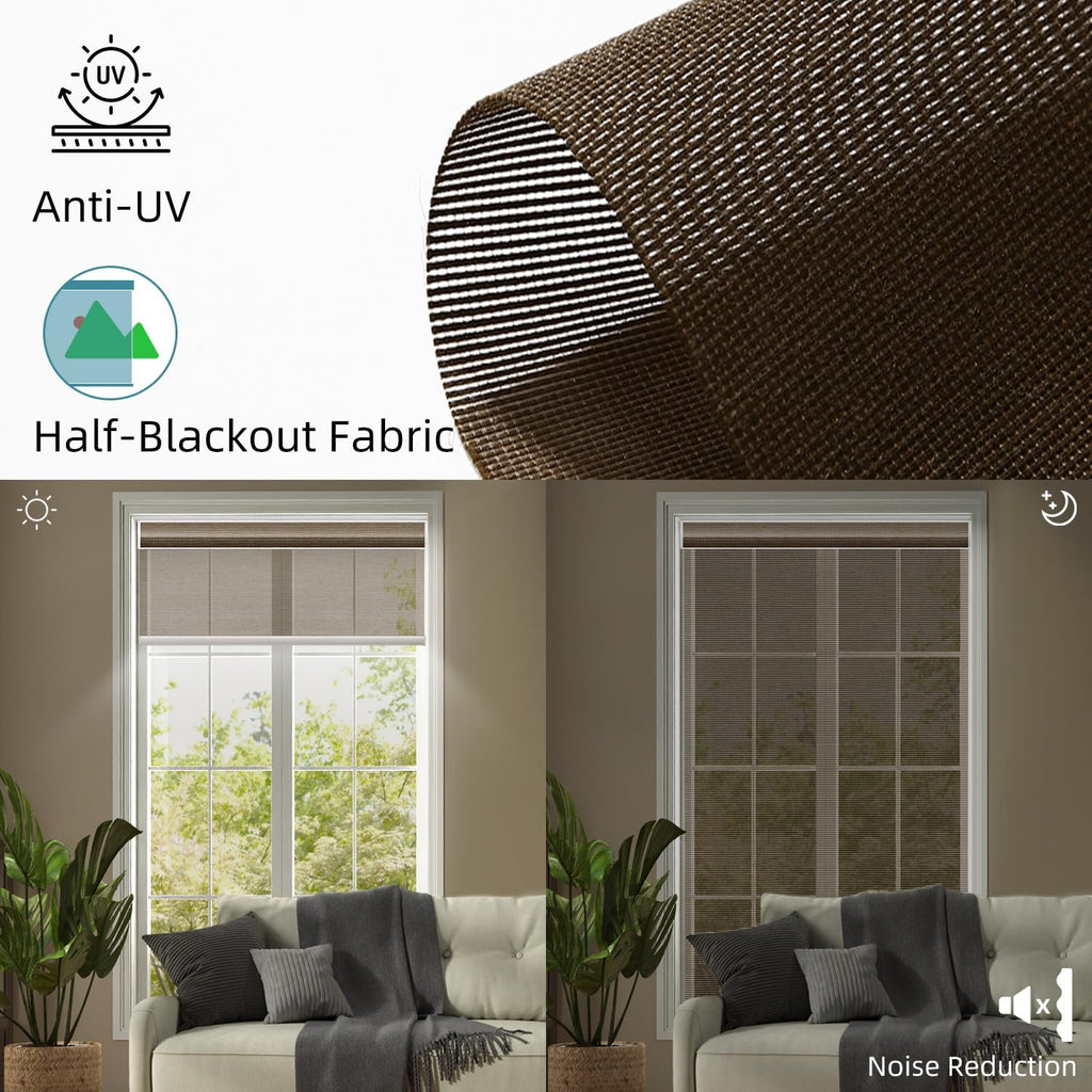 SmartWings Motorized Light Filtering Shades, 50% Blackout PVC Free Smart Blinds, Custom Size, Rechargeable Battery, Works with Matter/Apple HomeKit, Alexa, Thread/Zigbee, Remote Optional, 50% Cocoa