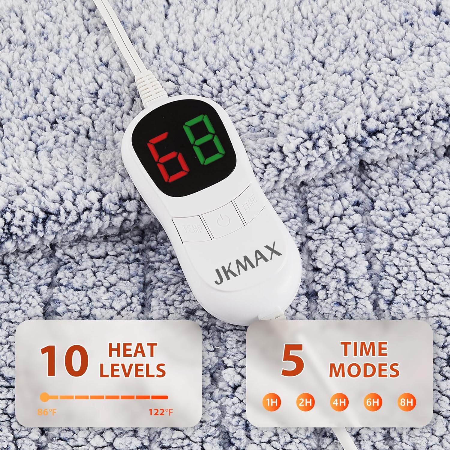 Heated Electric Blanket King Size - 100"x90" Flannel Heating Blanket with 10 Heating Levels & 5 Time Settings Over-Heat Protection, Winter Warmer for Adults with ETL Certification（Grey）