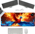 Heated Mouse Pad with 3 Temperature Settings(104°F–122°F),Large 31.5x13 Inch PU Leather Heated Desk Mat,Waterproof Warming Pad for Office,Gaming & Cold Hands Relief,Fiery Phoenix Bird