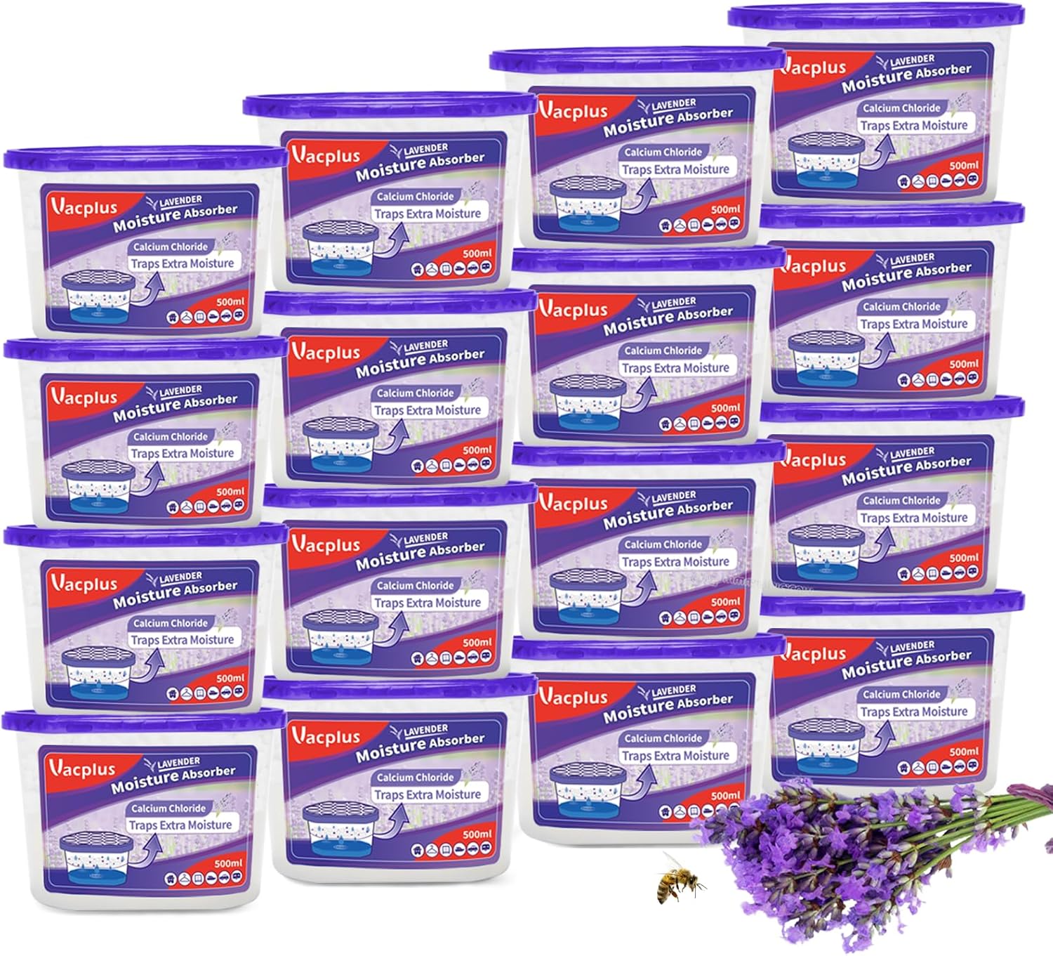 Vacplus Moisture Absorbers, 10.5 Oz Humidity Absorber Boxes Attracts Extra Moisture from Your Bathroom, Closet, Kitchen & Study, Dehumidifier, Odor Eliminator for Closet (Lavender Scent), 16 Packs