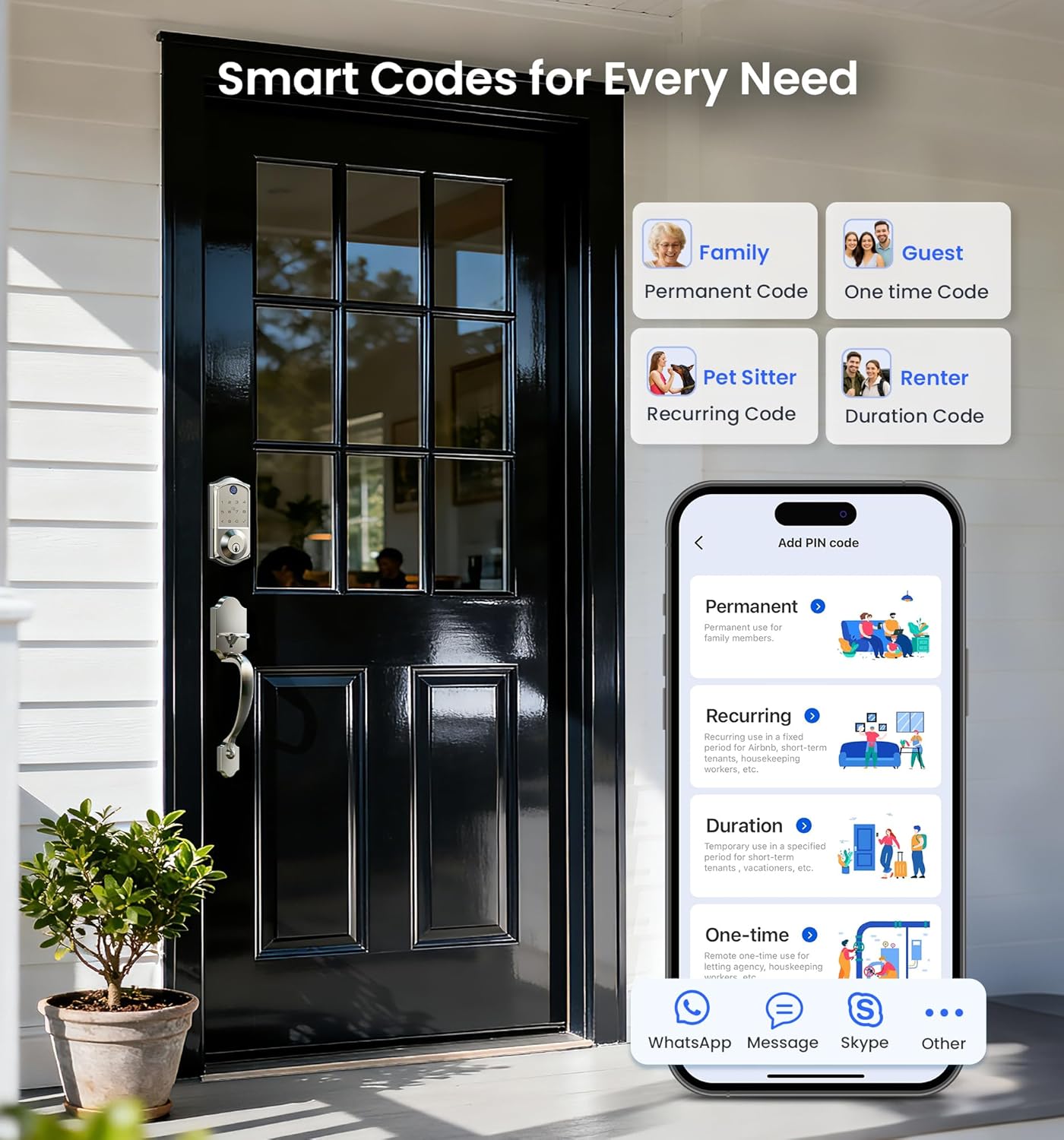Veise VE017-H Fingerprint Smart Front Door Lock Set, App Control, Keyless Entry Deadbolt with Handle, Smart Deadbolt, Emergency Power Port, Touchscreen Keypad, Auto Lock, Easy Install, Satin Nickel
