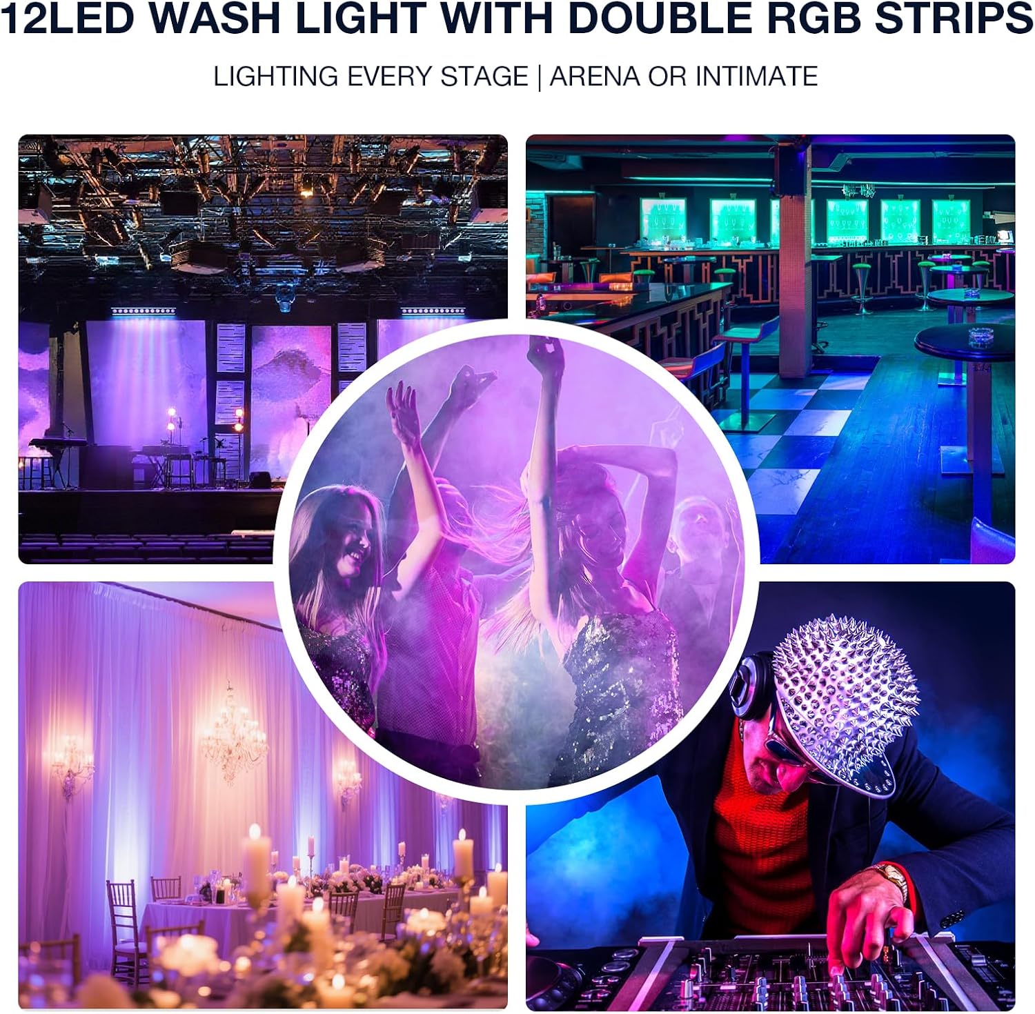 LED Stage Wash Light Bar: Dual-Row Pixel LED Strips Flanked with RGBW Beam - 60W 4IN1 RGBW Color Changing - DMX Control by DJ Party Planner - Uplights for Wedding Christmas Music Show Band - 2 Pack