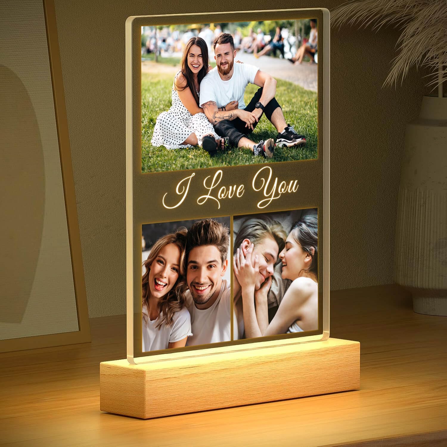 Custom Picture Frame, Customized Picture Frames, Personalized Photo Frame with Night Light, Personalized Anniversary Valentines Day Gifts for Women Men Her Him Girlfriend Boyfriend Couple
