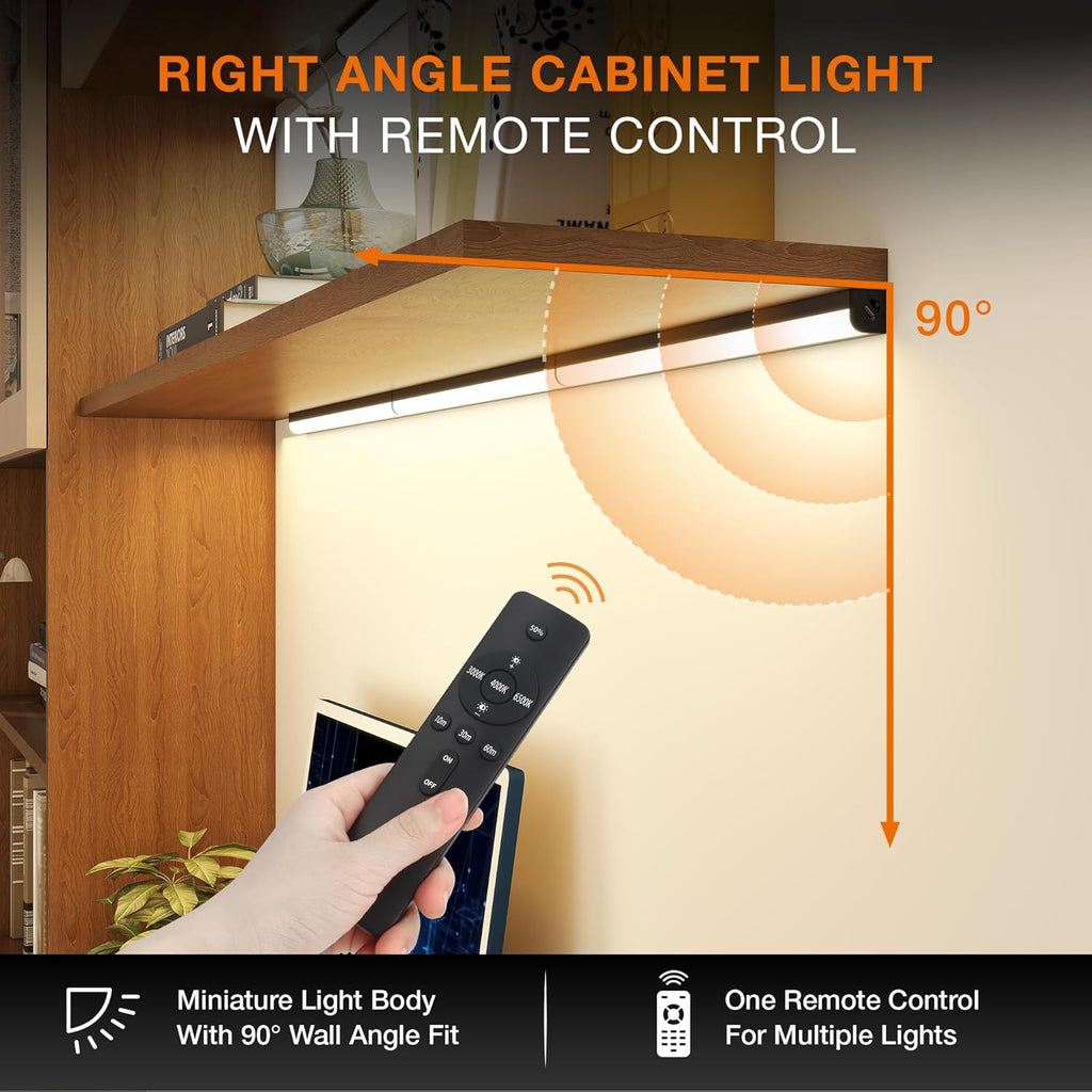 Under Cabinet Lights Remote Control, Magnetic Dimmable Closet Lights,USB Rechargeable Wireless LED Shop Light,Ceiling and Under Counter Lights for Kitchen (Black, 30CM-2 Pack)