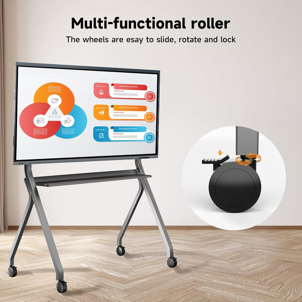 Smart Board Stand with Four Lockable Wheels for 55"-86 Electronic Whiteboard, Digital Whiteboard Stand for Home, Smart Board for Classroom and Office with Mobile Stand