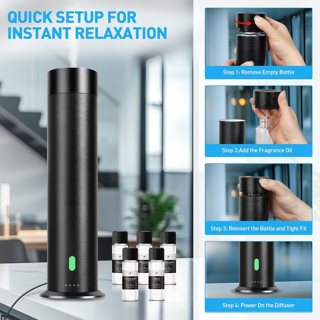Waterless Scent Diffuser Starter Kit - 1000 Sq Ft Coverage, Hotel Scent Diffuser, Essential Oil Diffuser Large Room, Included 5 Scent Oils, Remote Control, Rosepink