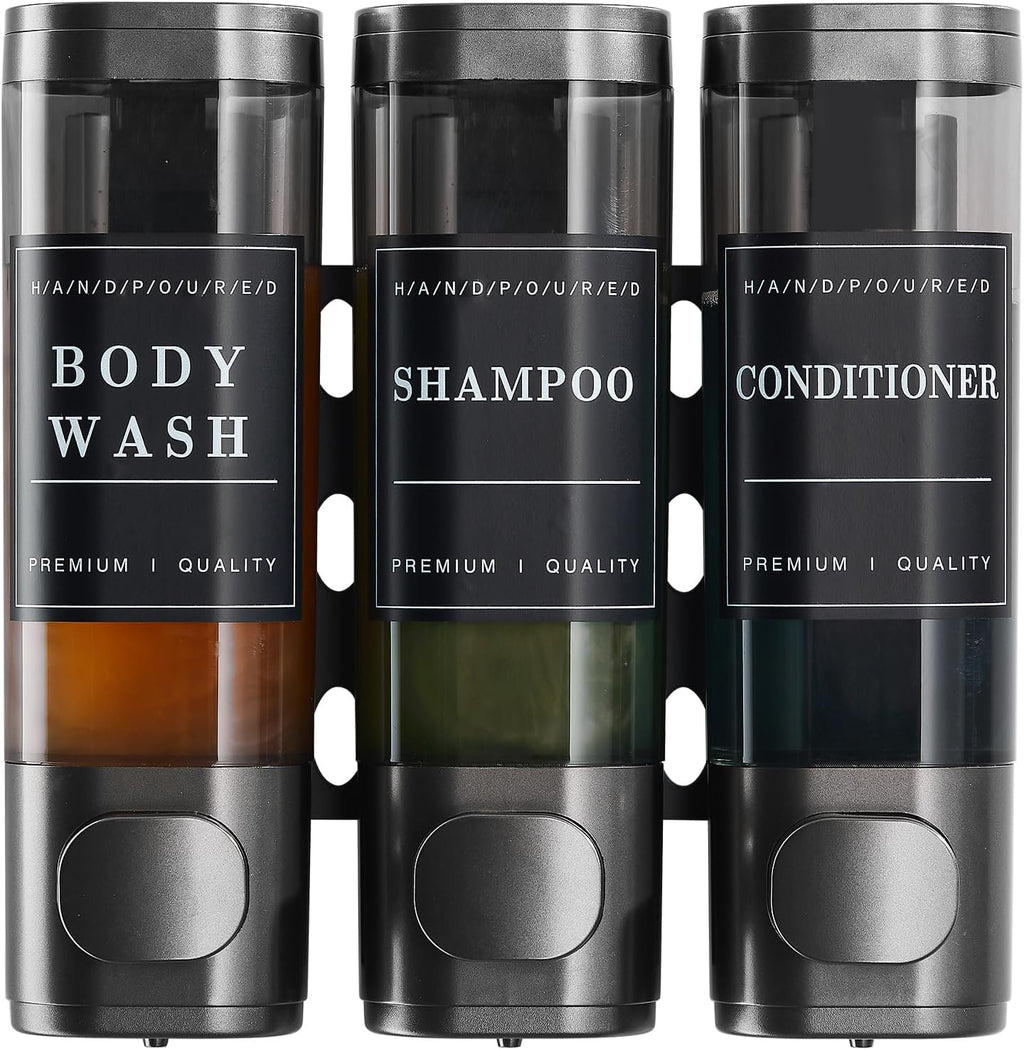 Shampoo and Conditioner Dispenser,Shower Dispenser 3 Chamber No Drill Wall-Mounted Shampoo Dispenser for Shower Wall Mounted Shower Soap Dispenser for Bathroom Hotel 3X300ML,Gun Grey