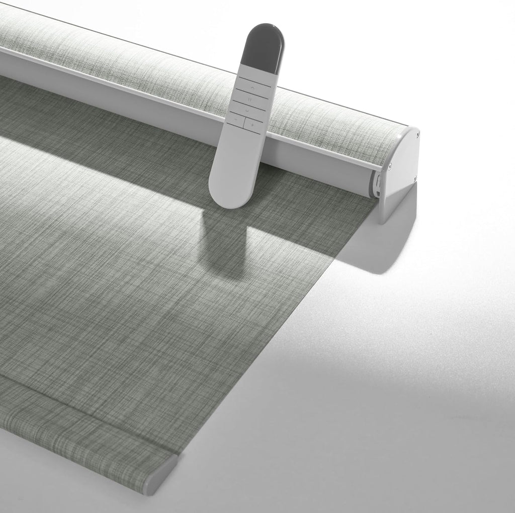 Boolegon Motorized Roller Blinds - 100% Blackout Smart Electric Shades with Remote, Compatible with Alexa/Google Home/HomeKit via Hub, Easy Install for Home Office, Light Grey, Custom Size.
