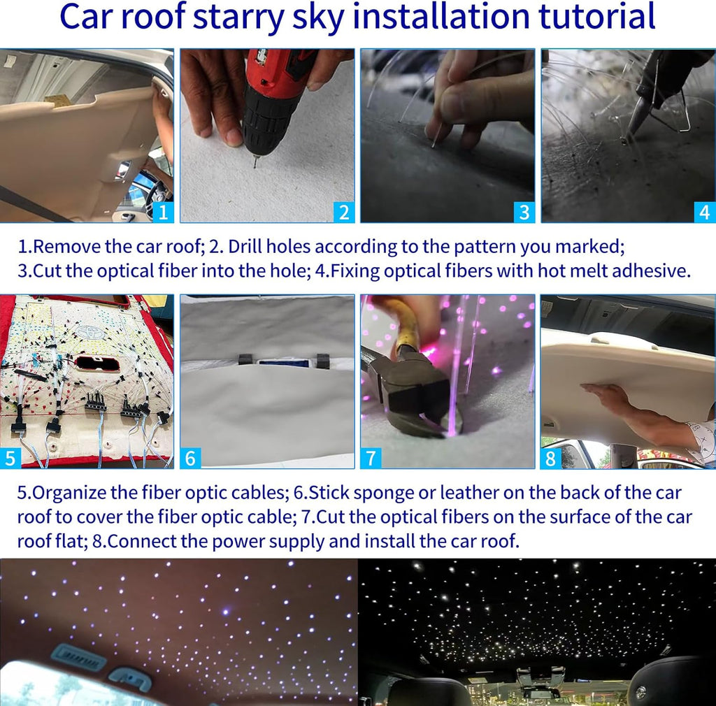 Upgraded Starlight Headliner Kit, Meteor & Music Effect 16 Million Colors, 22W RGBW 1300pcs 0.2in x 4.92ft, Split 4+10 Holes Fiber Optic Light Kits for Car Home Ceiling, APP & Remote
