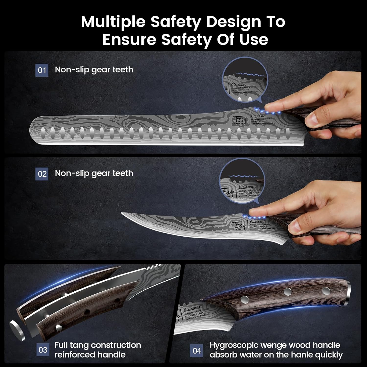 Brisket Slicing Knife Set, Carving and Boning Knife for Meat & Turkey Cutting, Japanese Style High Carbon Steel Kitchen Knives Set For Home & BBQ, Wood Ergonomic Full Tang Handle, Christmas gift
