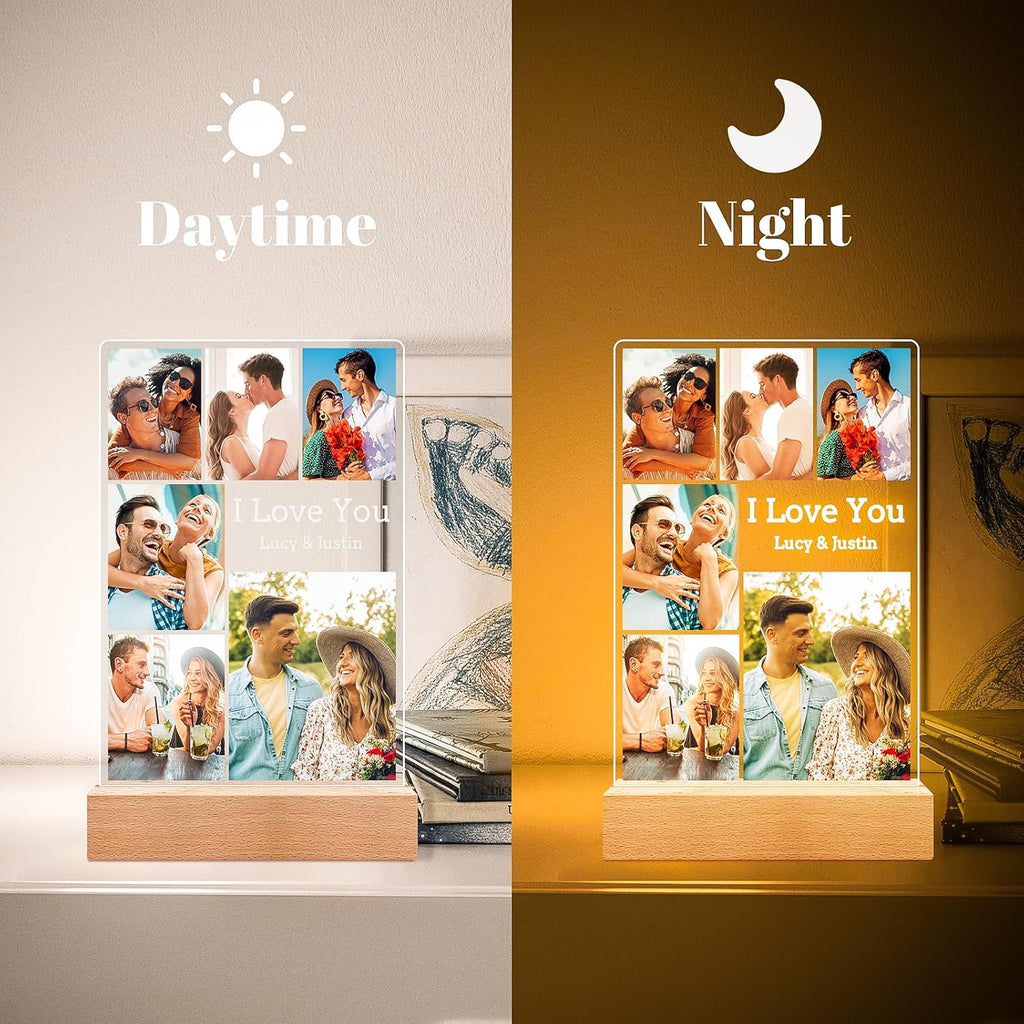 Custom Picture Frames with Photo, Personalized Photo Frame with Night Light, Customized Picture Frame, Personalized Anniversary Valentines Day Gifts for Women Men Her Him Girlfriend Boyfriend Couple