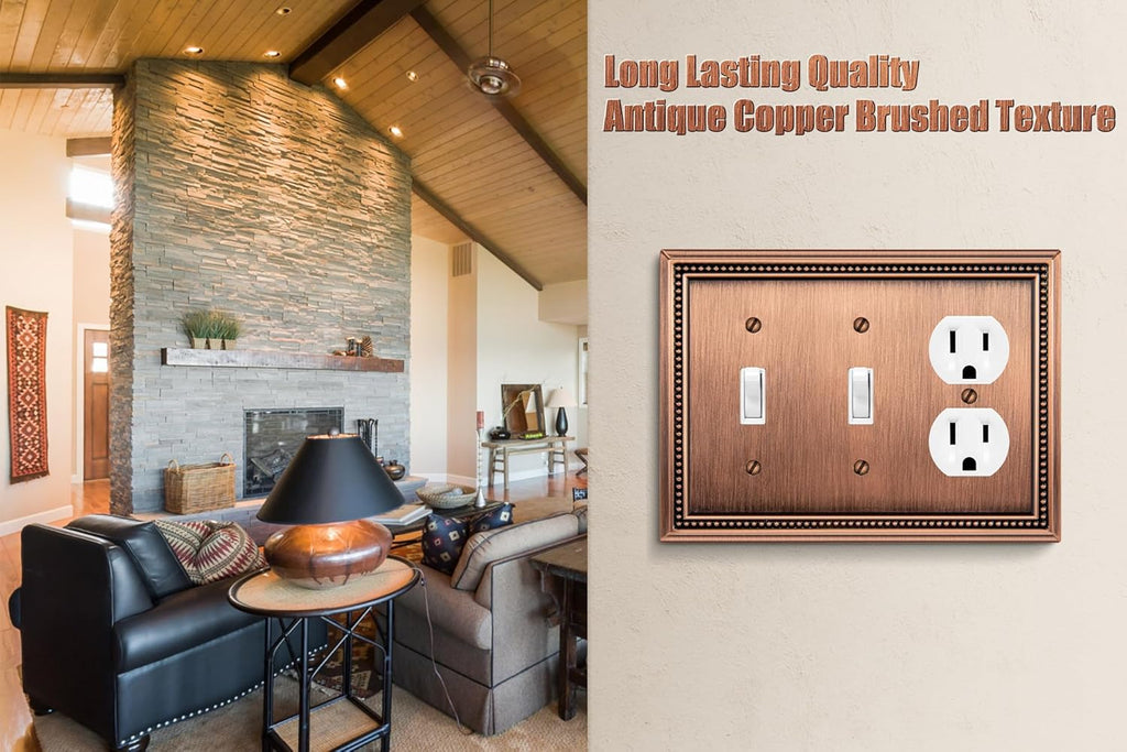 Henne Bery Sunken Pearls Heavy Duty Decorative Wall Plate Switch Plate Outlet Cover (Double Toggle/Single Duplex, Antique Copper)