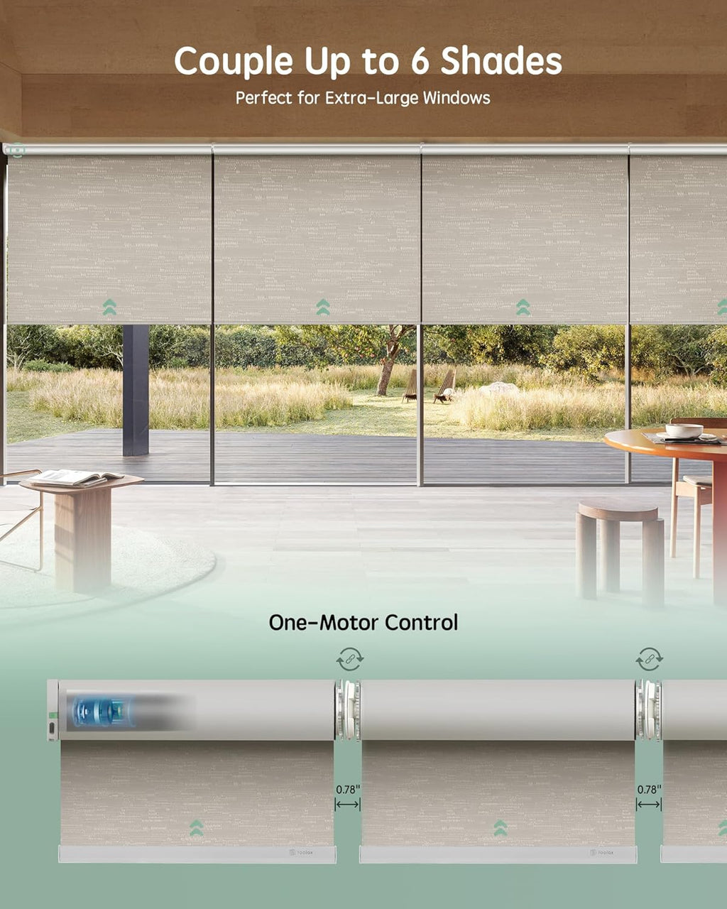 Yoolax Smart Coupled Roller Shades Compatible with Alexa Google, Motorized Blinds with Remote Blackout Coupled Roller Shades for X-Large Windows, Custom Size (XL Coupled-Jacquard Coffee)