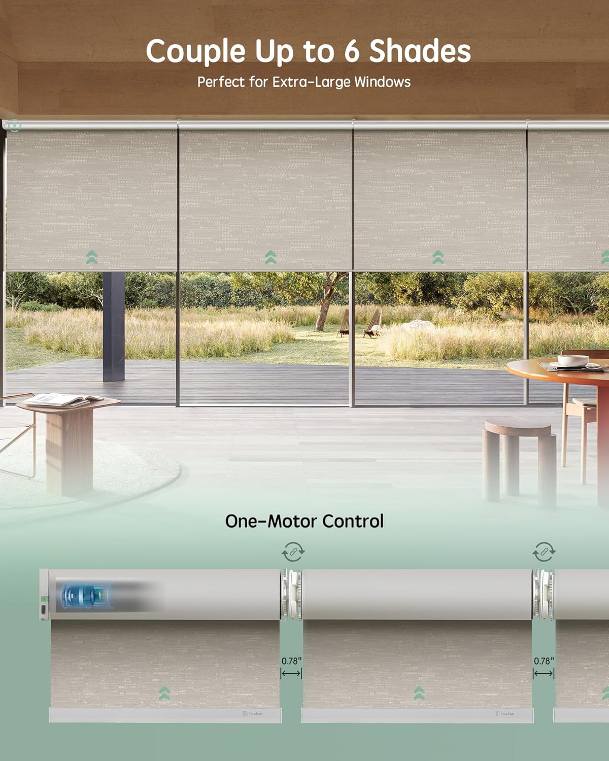 Yoolax Smart Coupled Roller Shades Compatible with Alexa Google, Motorized Blinds with Remote Blackout Coupled Roller Shades for X-Large Windows, Custom Size (XL Coupled-Jacquard Coffee)