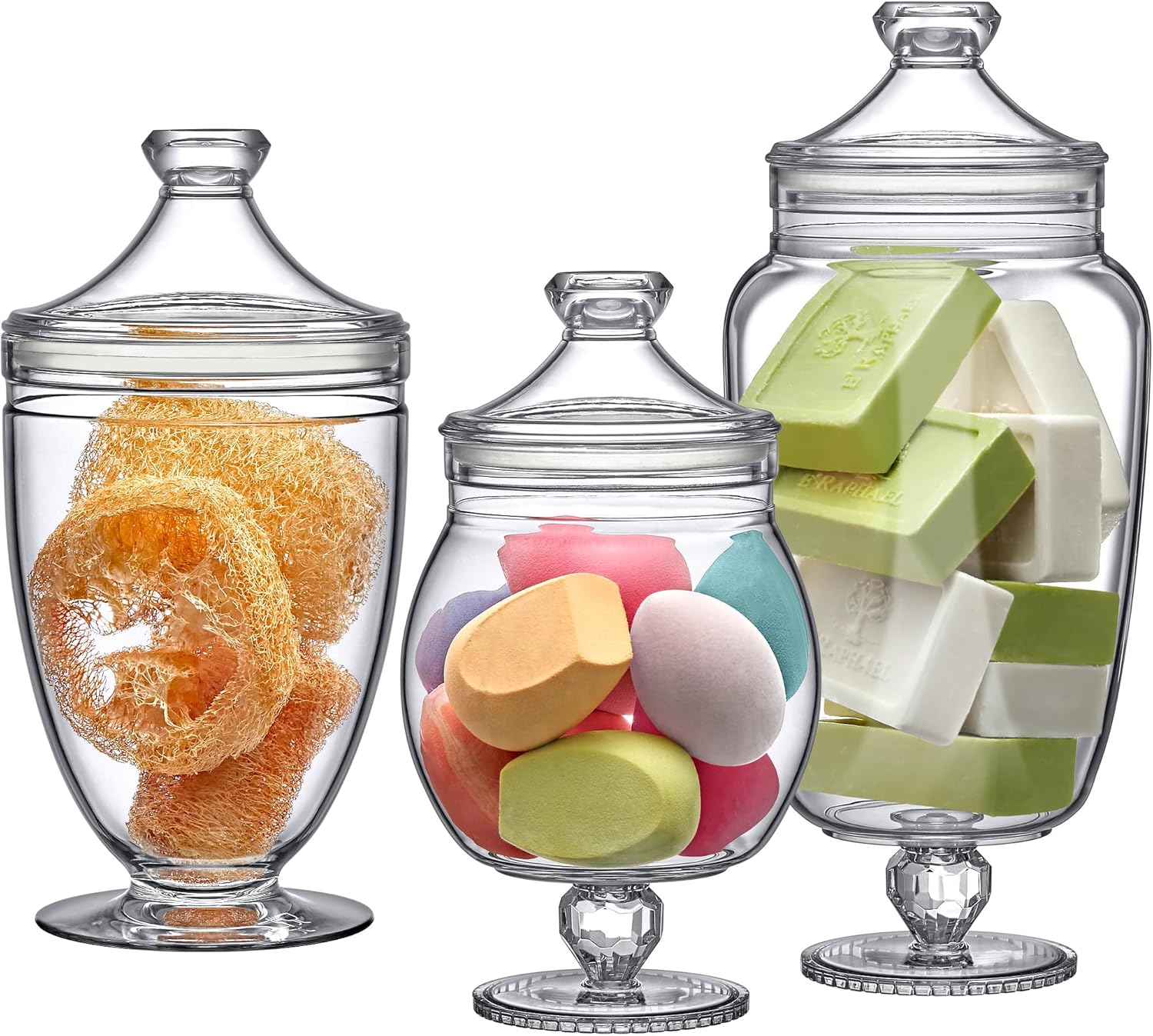 Amazing Abby - Admire - Plastic Apothecary Jars (3-Piece Set, 60/46/40 oz) (NOT Glass), Acrylic Jars with Lids, Bathroom Canisters, Candy Buffet, Wedding Display, BPA-Free and Shatter-Proof