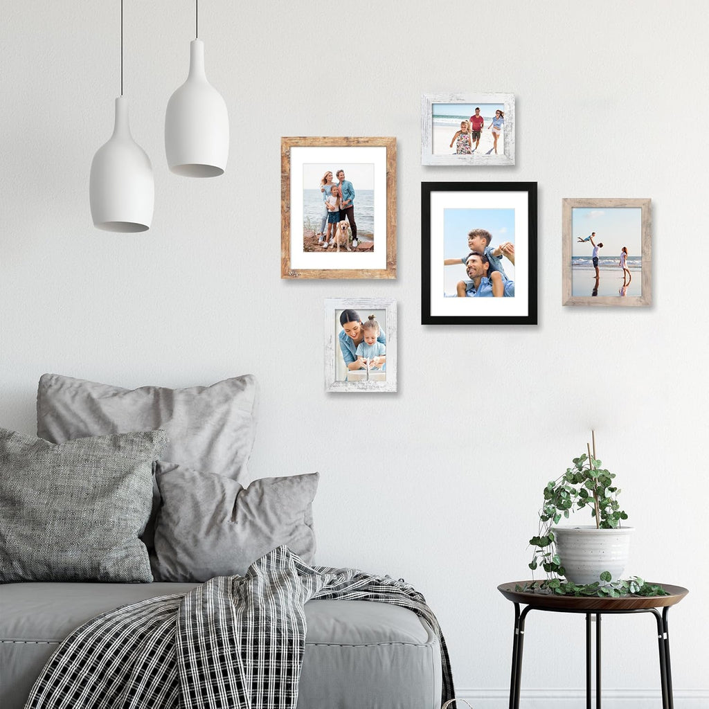 iRahmen 4x6 Picture Frame Set of 4 with High Definition Real Glass, Mixed Color Wood Photo Frames for Desktop Display and Wall Mounting