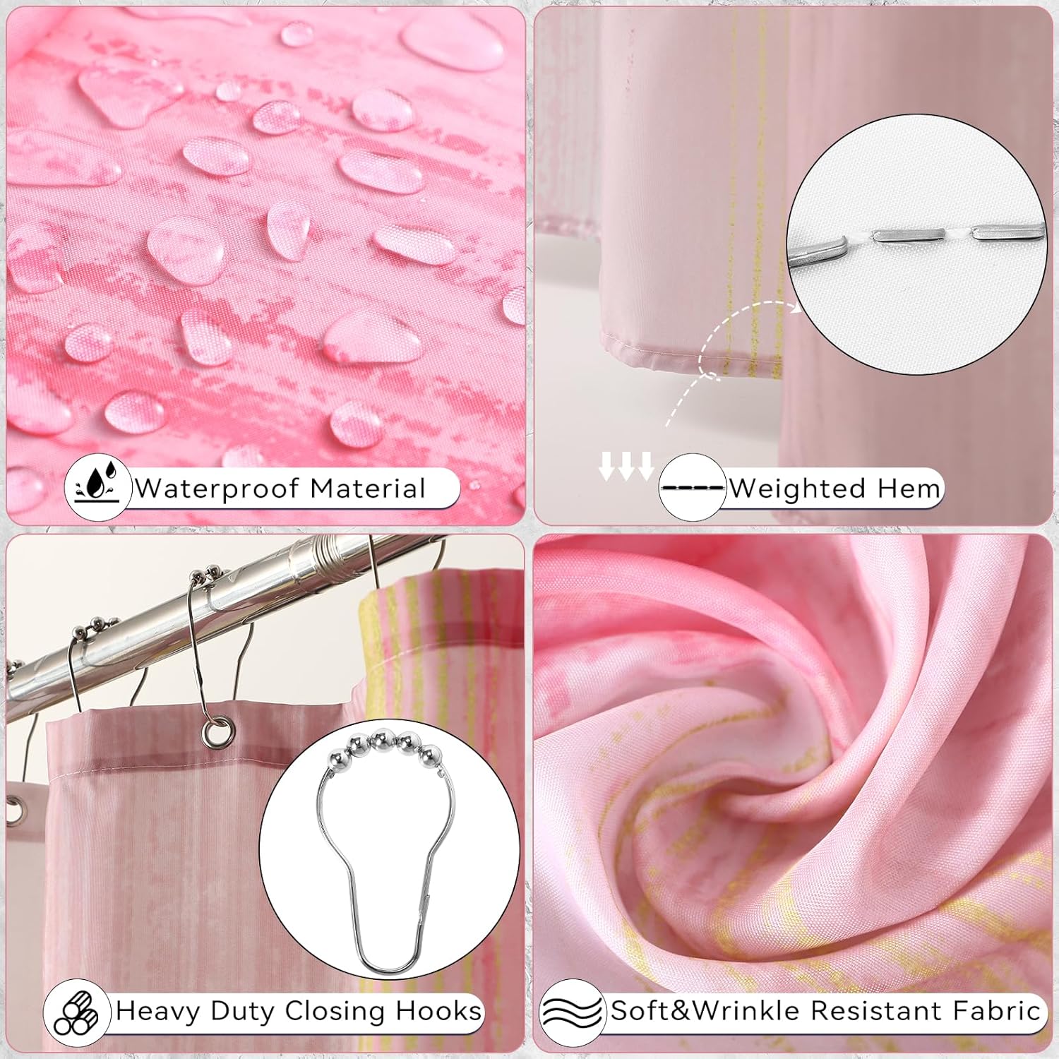 Bathroom Accessories Set - 25PC Bathroom Set with Shower Curtain and Rugs, Pink Bathroom Set, Bathroom Accessory Set with Press-on Lid Trash Can, Soap Dispenser and Qtip Holders