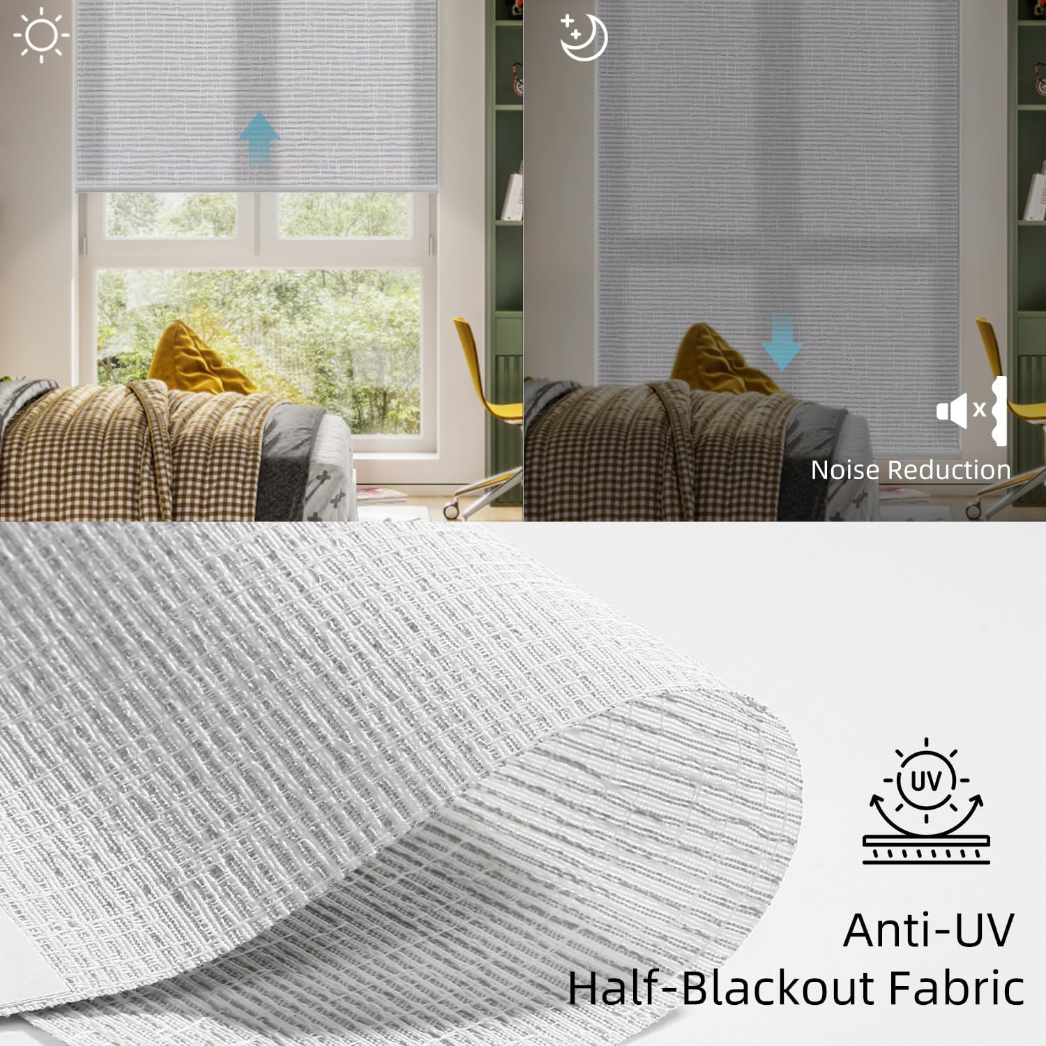 SmartWings Motorized Light Filtering Shades, Work with Matter Homekit Z-Wave Alexa Google, 70% Blackout Shades Translucent, Cordless Blinds with Remote Rechargeable, Max 110" W x 148" H, Safari Smoke