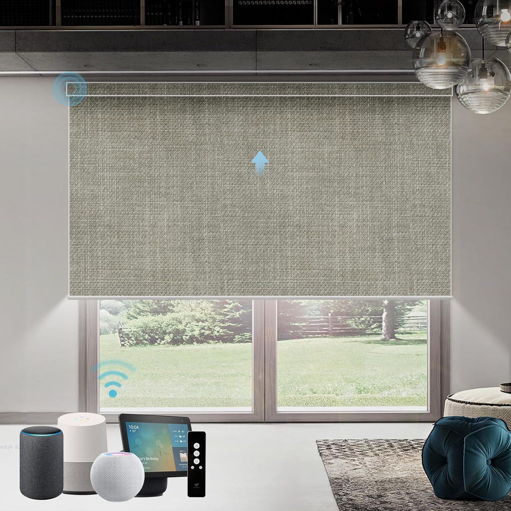 SmartWings Motorized Roller Shades Work with Homekit, 100% Blackout Smart Blinds for Windows, Cordless Remote Control Window Shades, Vigor Sage, Customized Size