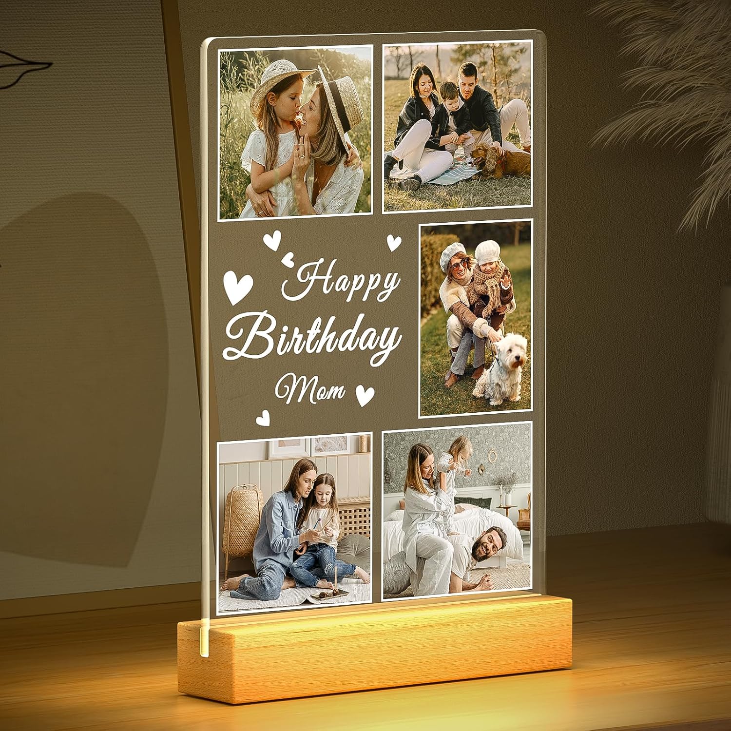 Personalized Birthday Gifts for Mom from Daughter Son, Custom Collage Picture Frames with Photo, Customized Photo Frame with Night Light, Personalized Gifts for Mom Baby Kids Family