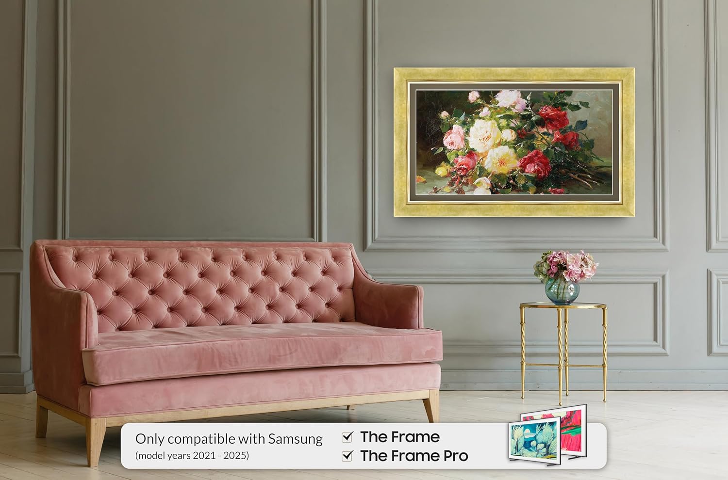 Contemporary Gold 85" Premiere Deco TV Frame - Compatible ONLY with Samsung The Frame TV and Pro TVs (Fits 2021-2025, LS03A, LS03B,LS03C,LS03D,LS03FA,LS03FW)