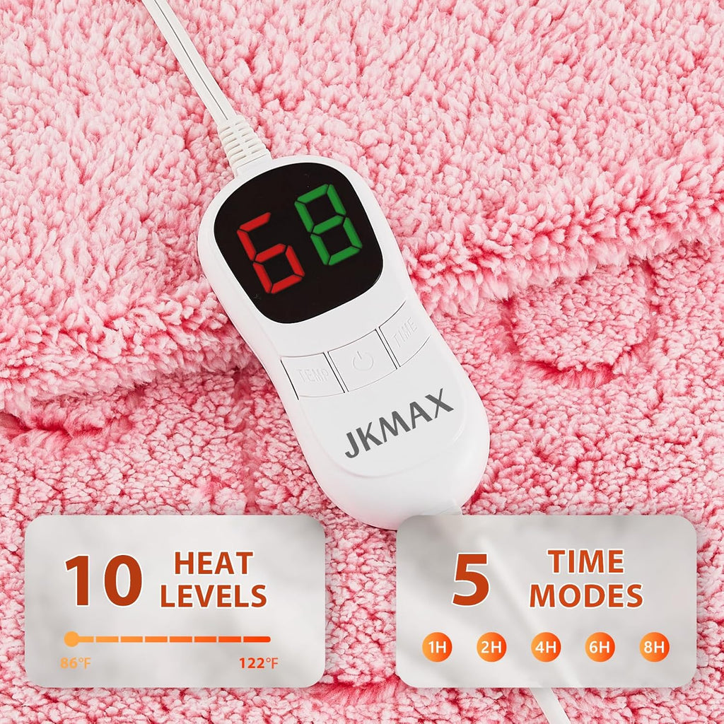 Heated Electric Blanket King Size - 100"x90" Flannel Heating Blanket with 10 Heating Levels & 5 Time Settings Over-Heat Protection, Winter Warmer for Adults with ETL Certification（Pink）