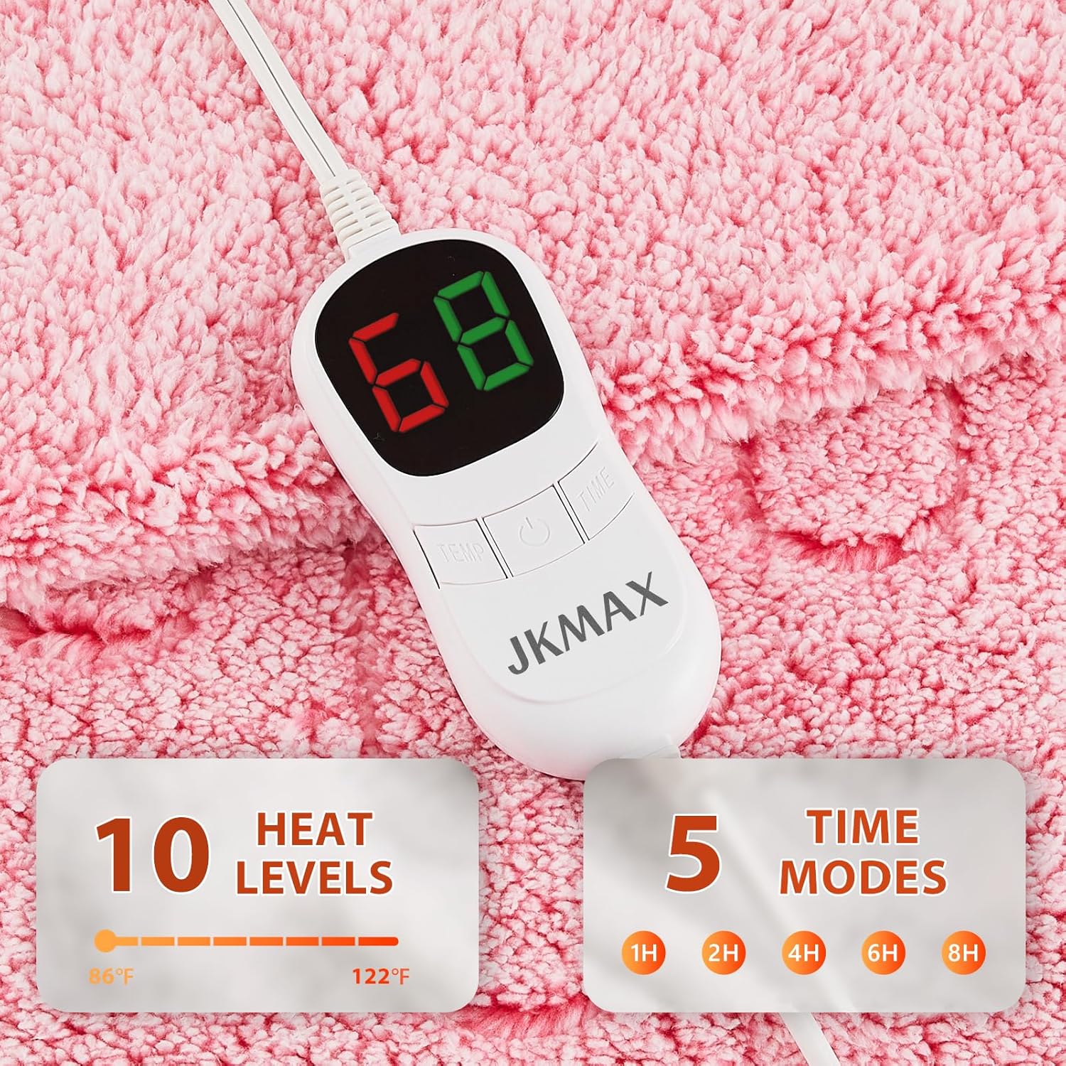 Heated Electric Blanket King Size - 100"x90" Flannel Heating Blanket with 10 Heating Levels & 5 Time Settings Over-Heat Protection, Winter Warmer for Adults with ETL Certification（Pink）