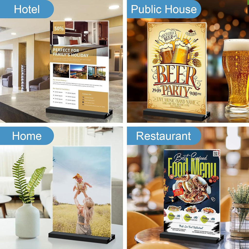 Seencool Acrylic Sign Holder 5x7 - 10Pack Vertical Double Sided Acrylic Sign Stands, Clear Table Menu Display Stand Paper Holder, Plastic Flyer Holder, Vendor Booth Display Items