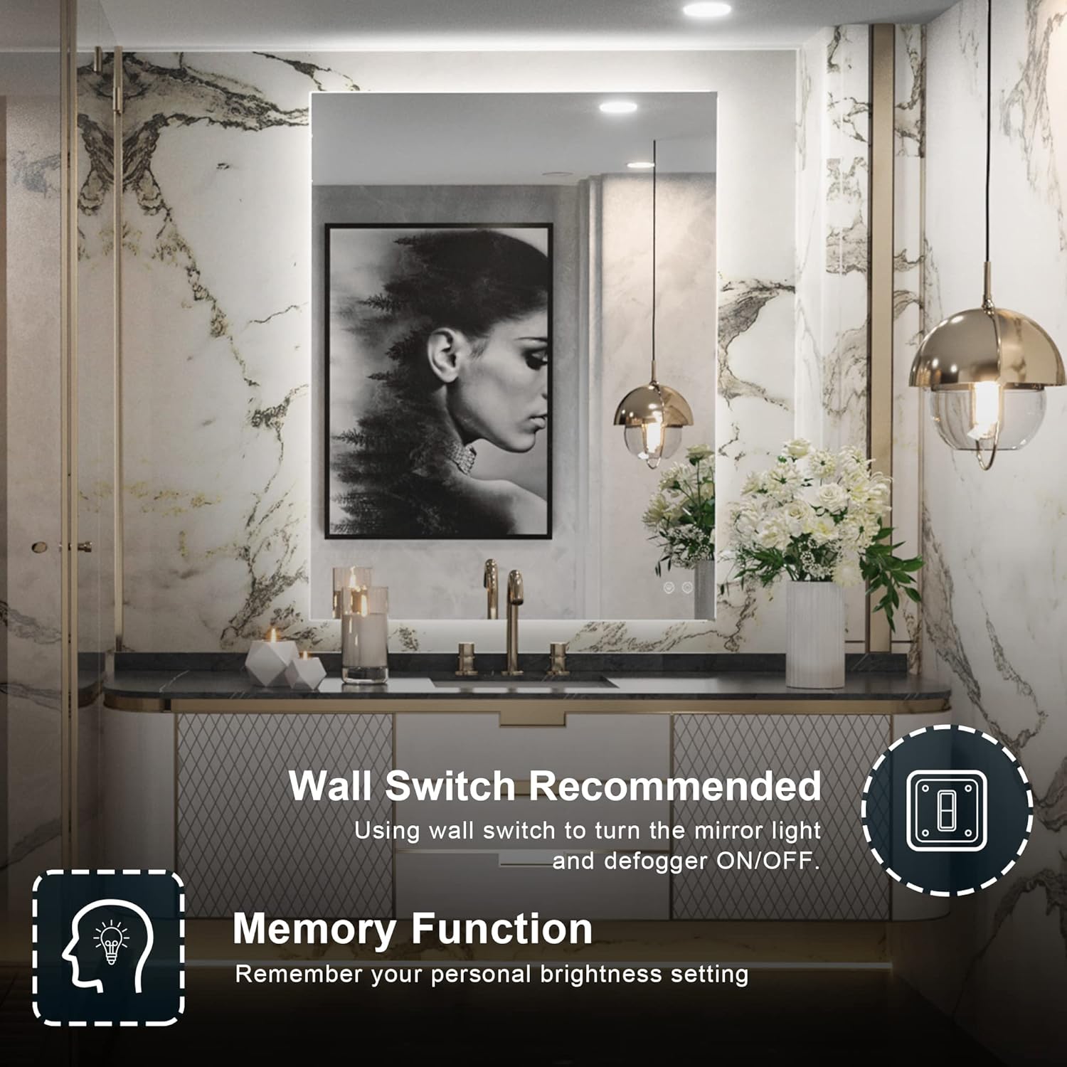 TETOTE 28 x 36 Inch LED Backlit Mirror Bathroom with Light,Anti-Fog,Dimmable,Lighted Mirror(Horizontal/Vertical) Wall Mounted Vanity Mirror