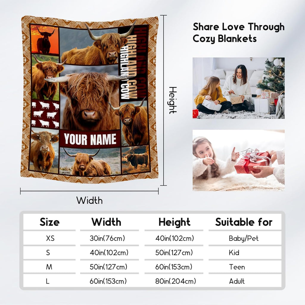 Personalized Blanket for Women Girls, Custom Highland Cow Gifts for Adults - 30"x40" Kids Throw for Couch, Office - Soft, Fuzzy & Cozy - Wildlife Home Decor Gift Ideal
