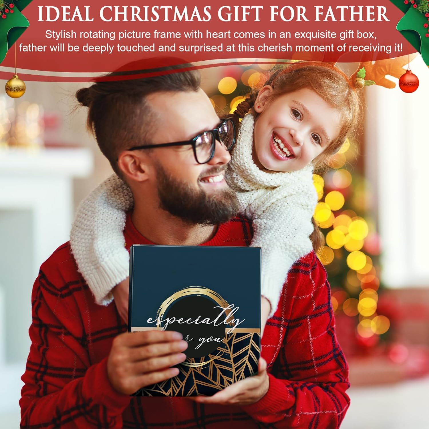 Tiblue Christmas Gifts for Dad from Daughter Son Kids Wife, Gifts for Daddy Who Wants Nothing Best Dad Gift - Night Light with Father Picture Frame for 5x7 Photos New Daddy Bonus Step Father Gift