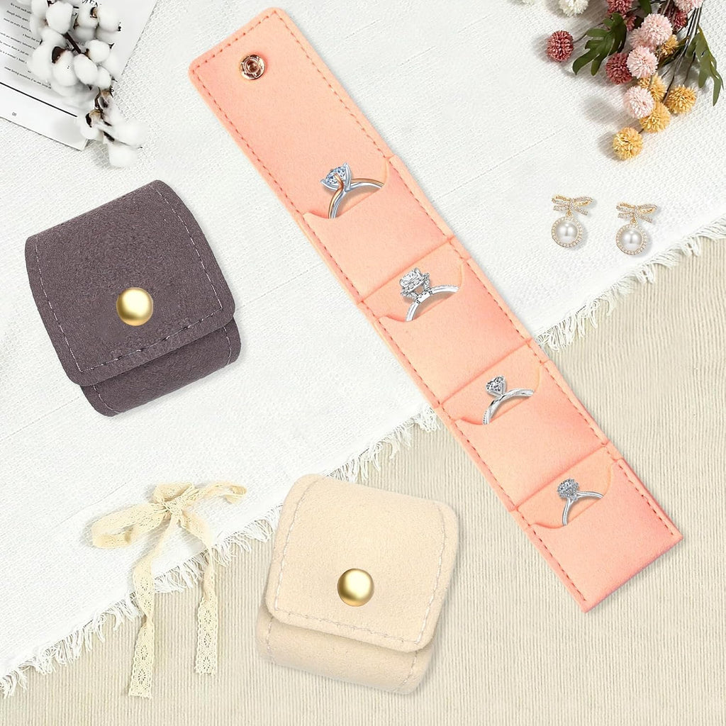 logohu 3Pcs Mini Travel Jewelry Bag Foldable, Small Travel Jewelry Case with Buckle, Portable Velvet Jewelrys Organizer for Necklace Ring Earring Bracelet