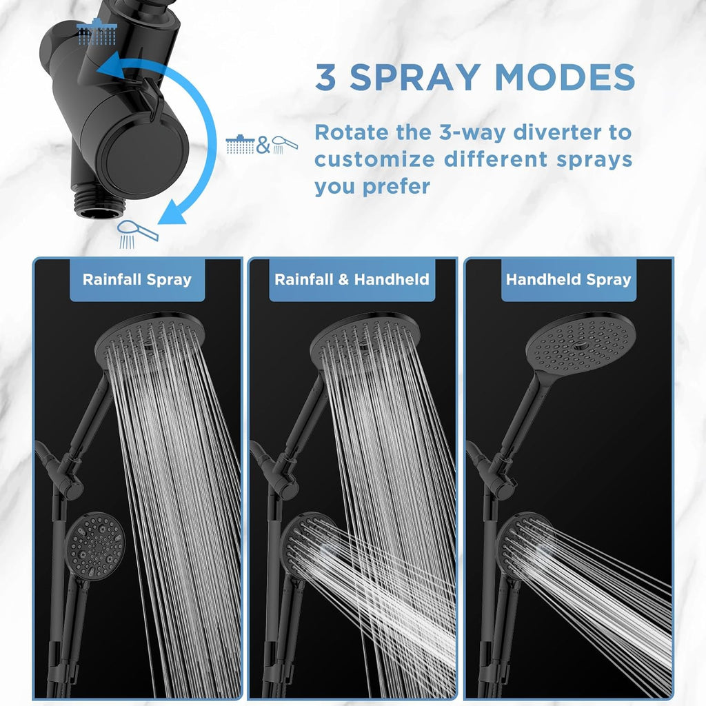 MakeFit Dual Filtered Rain Shower Head Combo, High Pressure Handheld Shower Head with Adjustable Bar - Rainfall Shower Head And Showerhead with Filter for Hard Water - Removes Chlorine