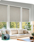 Yoolax Motorized Blinds with Remote, Blackout Smart Blinds for Windows Motorized Roller Shades, Automatic Window Shades Compatible with Alexa Custom Size (Blackout-Fabric Beige)