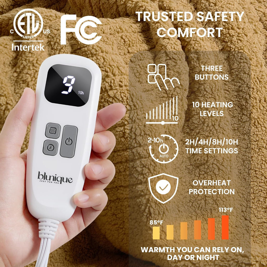 Heated Blanket Electric Blanket Full - Fast Heating Blanket Throw Double Sided Sherpa Ultra Soft Cozy with 10 Heating Levels & 2-10 Hours Auto Off, Mashine Washable, 72 x 84 Inches, Camel