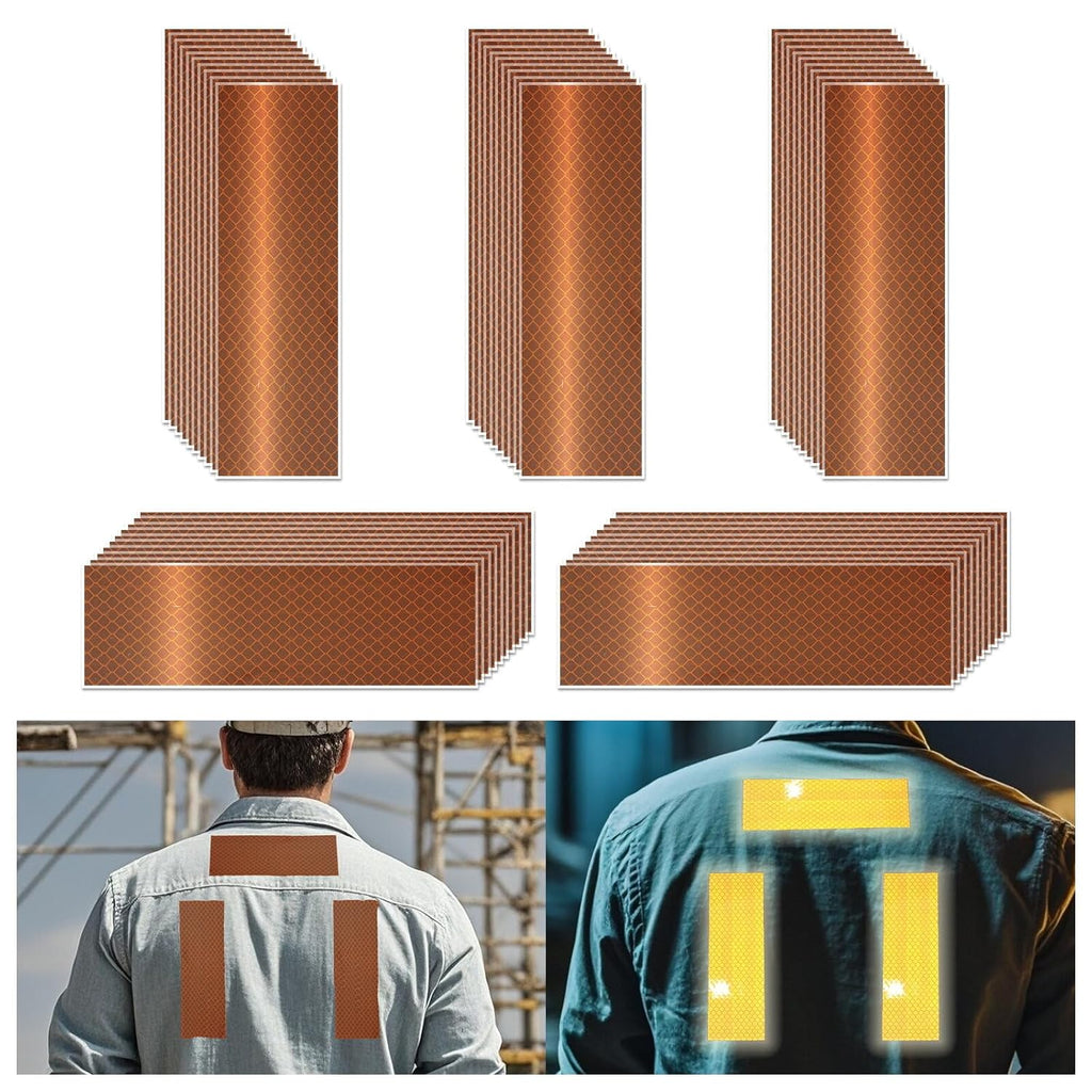 Non Fading Brown Reflective Stickers 2 inch X 6 inch, Outdoor Waterproof High Visibility Warning Safety Adhesive Reflector Tape (50 Pcs)